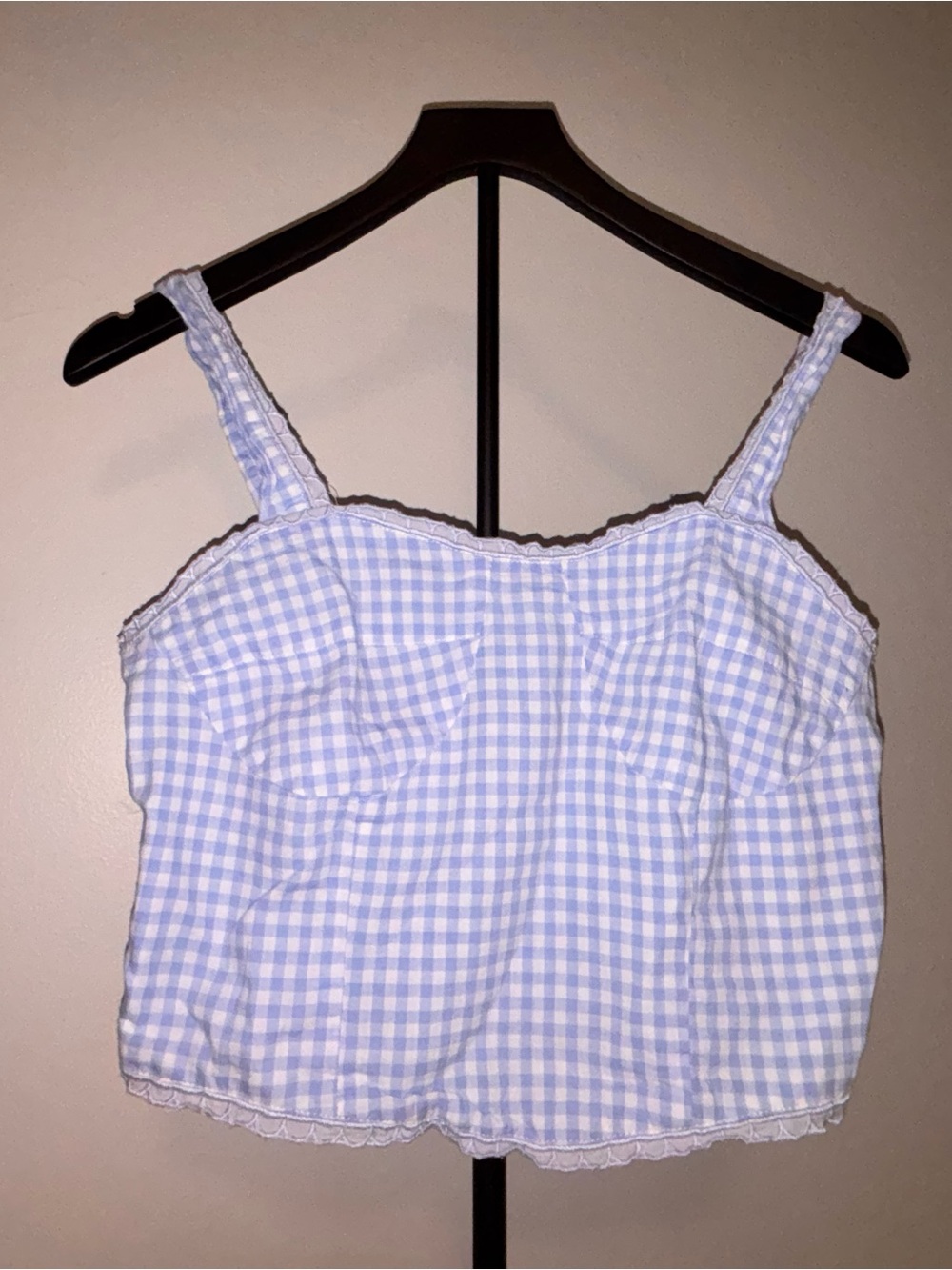 Light Blue Gingham Sleeveless Crop Top - Women